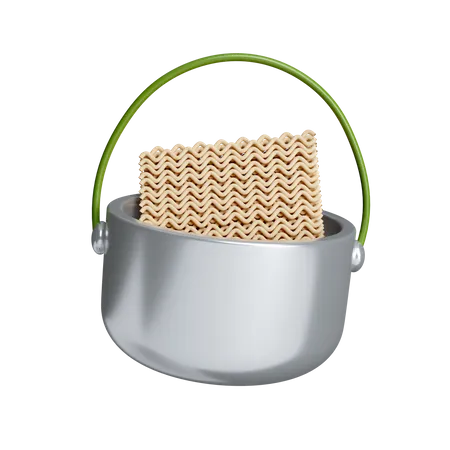 3 D Instant Noodles In Pot Elements For Camping Hiking Summer Camp Traveling Trip Icon Isolated On White Background 3 D Rendering Illustration Clipping Path 3D Icon