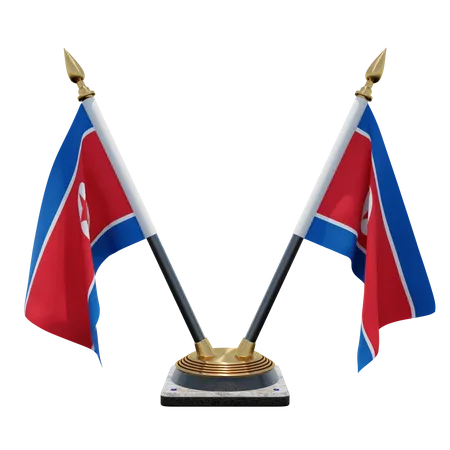 Doppelter Tischflaggenständer für Nordkorea  3D Flag