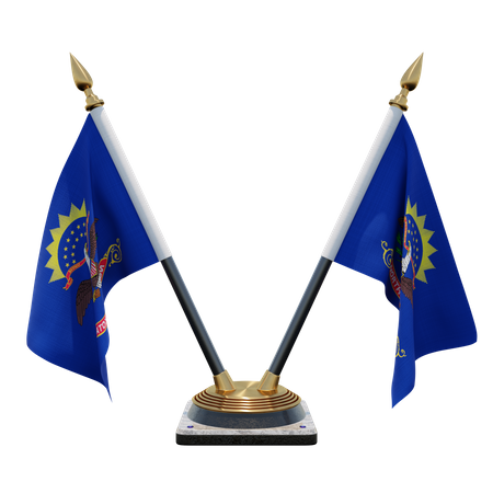 North Dakota Double Desk Flag Stand  3D Flag