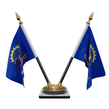 North Dakota Double Desk Flag Stand  3D Flag