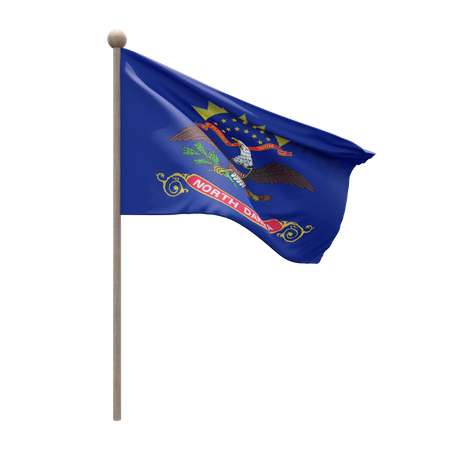 North Dakota Flag Pole  3D Illustration