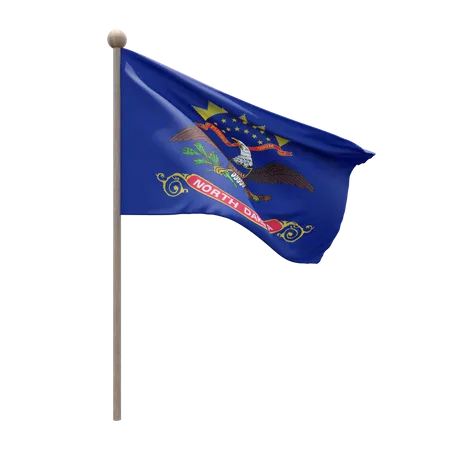 North Dakota Flag Pole  3D Illustration