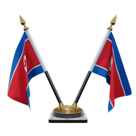 North Korea Double Desk Flag Stand  3D Flag