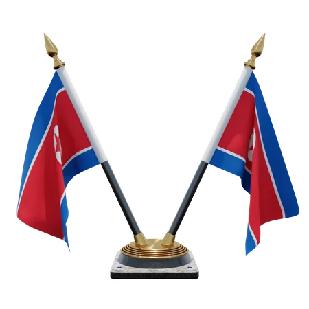 North Korea Double Desk Flag Stand  3D Illustration