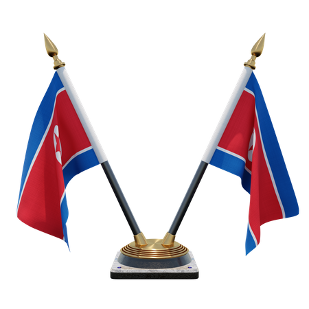 North Korea Double (V) Desk Flag Stand  3D Icon