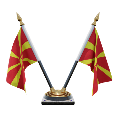 North Macedonia Double Desk Flag Stand  3D Flag