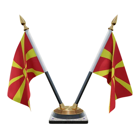 North Macedonia Double Desk Flag Stand  3D Illustration