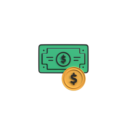 Nota de dólar com moeda  3D Icon