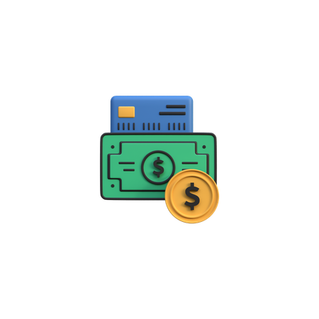 Notas de dólar com moedas  3D Icon