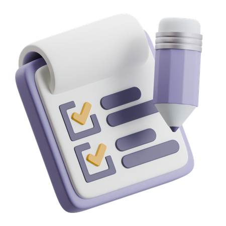 Notebook With Checklist And Pen  3D Icon