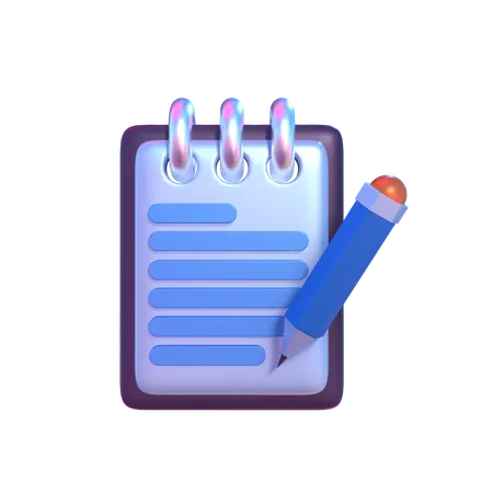 Notepad And Pencil  3D Icon
