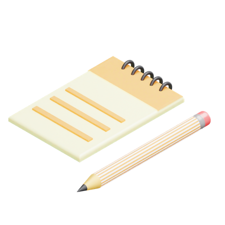 Notepad and Pencil  3D Illustration