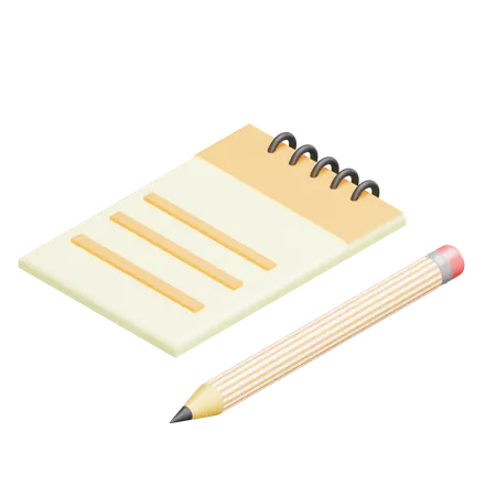 Notepad and Pencil  3D Illustration