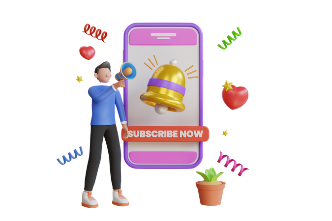 Notificação de inscrição com sino  3D Icon