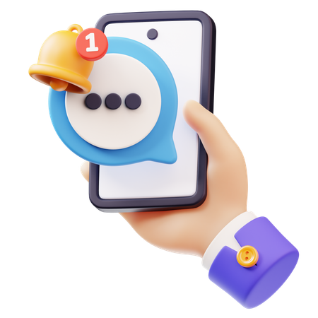 Notification Message with Hand Holding Smartphone  3D Icon