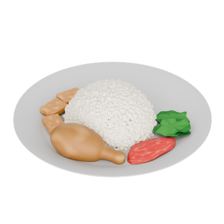 Pecel de poulet alimentaire indonésien sur une assiette  3D Icon