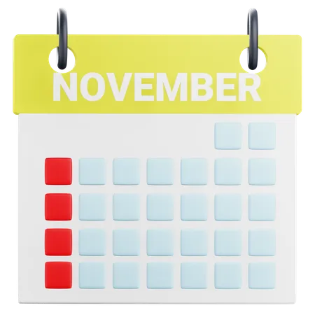 3 D November Calendar Illustration 3D Icon