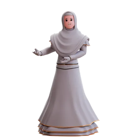 Novia musulmana mostrando algo  3D Illustration