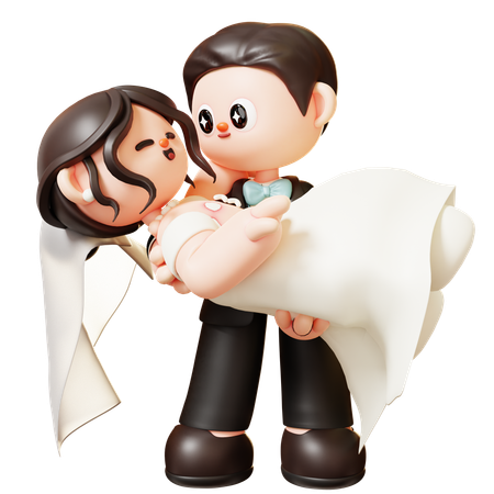 Novio llevando novia  3D Illustration