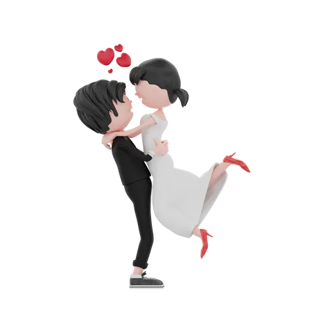 Novio sosteniendo a la novia  3D Illustration
