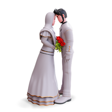 La novia y el novio con las cabezas juntas  3D Illustration