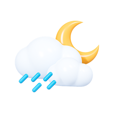 Nuage avec croissant de lune et gouttes de pluie  3D Icon