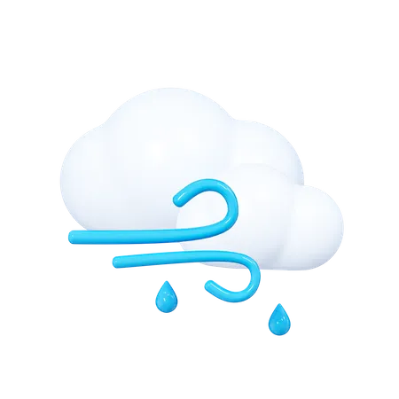 Nuage avec des gouttes de pluie et du vent  3D Icon