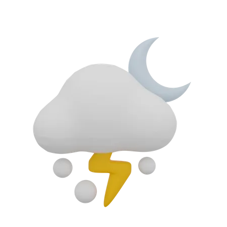 Nuage neige tempête tonnerre nuit lune météo  3D Icon