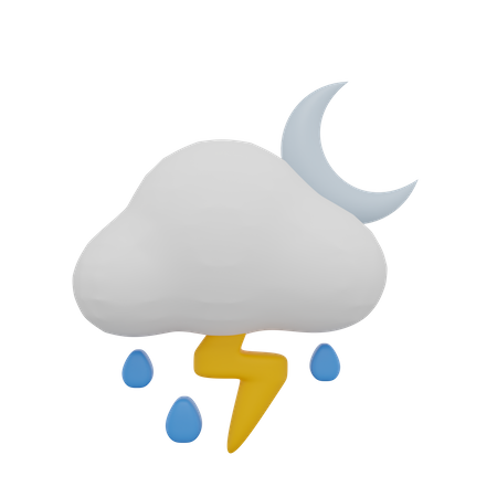 Nuage pluie tempête tonnerre nuit lune météo  3D Icon