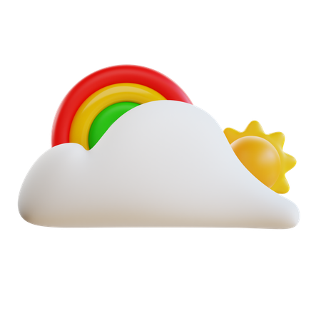 Nuageux avec arc-en-ciel et soleil  3D Icon