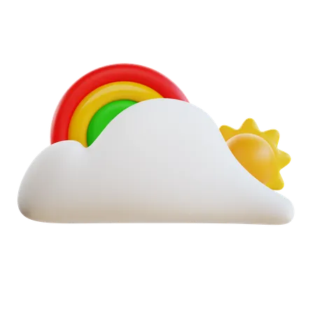 Nuageux avec arc-en-ciel et soleil  3D Icon