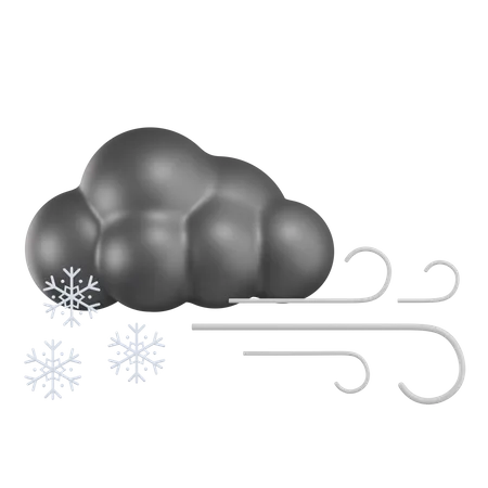 Nuageux avec vent et neige  3D Icon