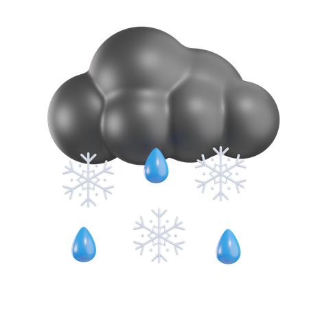 Nuageux, neige, pluie  3D Icon