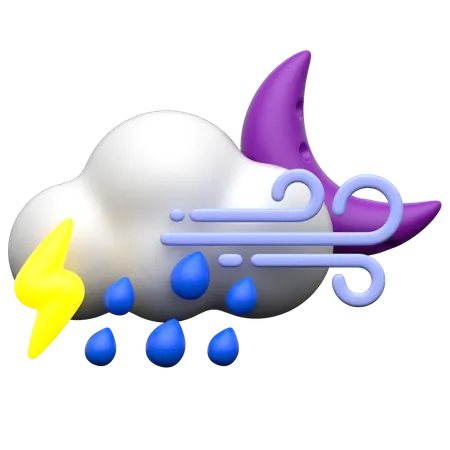 Nuageux orage forte pluie venteux  3D Icon