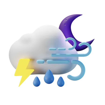 Nuageux orage forte pluie venteux  3D Icon