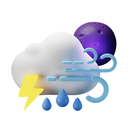 Nuageux orage forte pluie venteux  3D Icon