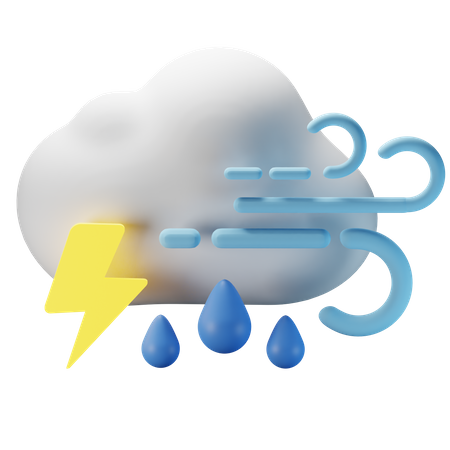 Nuageux venteux tonnerre pluie  3D Icon