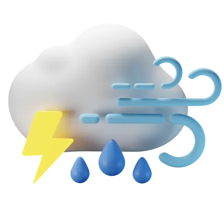 Nuageux venteux tonnerre pluie  3D Icon