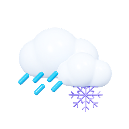 Nube con gotas de lluvia y copo de nieve  3D Icon