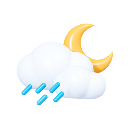 Nube con luna creciente y gotas de lluvia  3D Icon