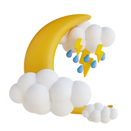 Nube de lluvia luna con relámpagos  3D Illustration