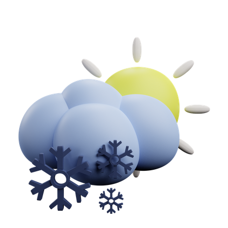 Nube de nieve con sol  3D Icon