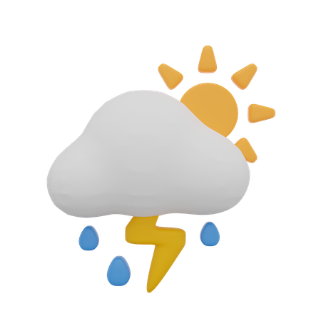 Nube lluvia tormenta trueno día sol clima  3D Icon