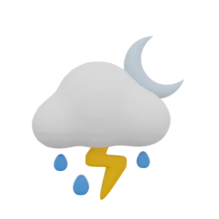 Nube lluvia tormenta trueno noche luna clima  3D Icon