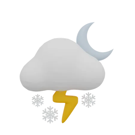 Nube tormenta de nieve tormenta trueno noche luna  3D Icon