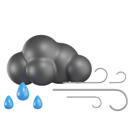 Nublado com vento e chuva  3D Icon