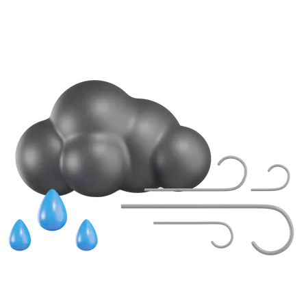Nublado con viento y lluvia  3D Icon