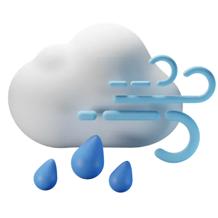 Nublado chuva forte ventoso  3D Icon