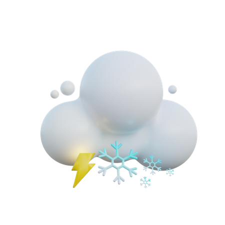 Nublado com neve e relâmpagos  3D Icon
