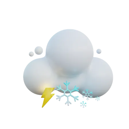 Nublado com neve e relâmpagos  3D Icon